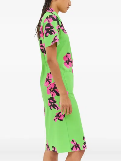 Miu Miu Floral-print Button-front Dress In Green