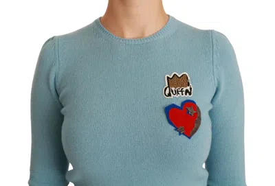 Dolce & Gabbana Blue Wool Queen Heart Pullover Sweater In Blue