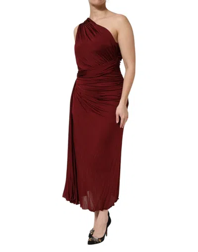 Pre-owned Dolce & Gabbana Red Viscose Fitted One Shoulder Midi Women's Dress ()
