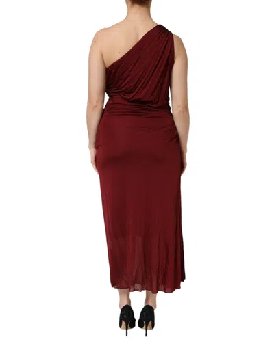 Pre-owned Dolce & Gabbana Red Viscose Fitted One Shoulder Midi Women's Dress ()