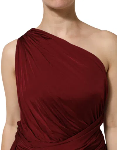 Pre-owned Dolce & Gabbana Red Viscose Fitted One Shoulder Midi Women's Dress ()