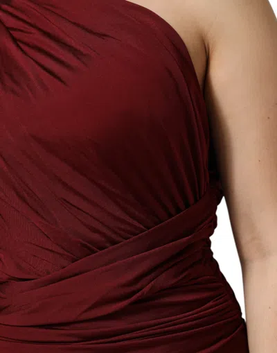 Pre-owned Dolce & Gabbana Red Viscose Fitted One Shoulder Midi Women's Dress ()
