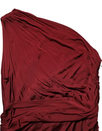 Pre-owned Dolce & Gabbana Red Viscose Fitted One Shoulder Midi Women's Dress ()