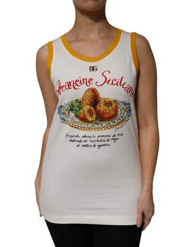 Pre-owned Dolce & Gabbana White Araneine Siciliane Sleeveless Tank Women's Top ()