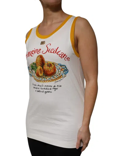 Pre-owned Dolce & Gabbana White Araneine Siciliane Sleeveless Tank Women's Top ()