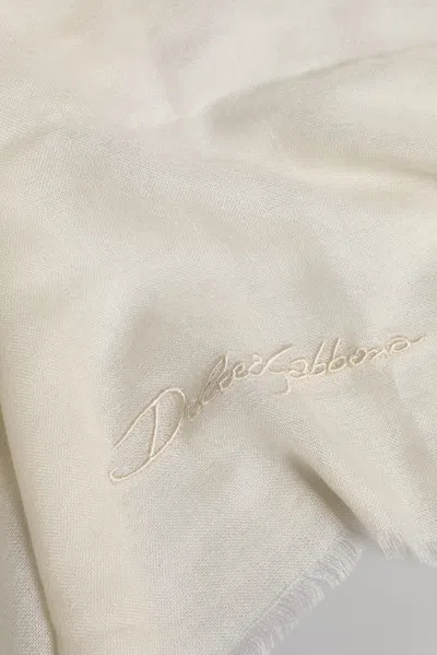 Pre-owned Dolce & Gabbana White Cashmere Neck Warmer Wrap Shawl Men's Scarf ()