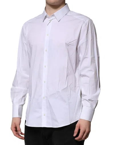 Pre-owned Dolce & Gabbana White Cotton Gold Long Sleeves Dress Men's Shirt ()