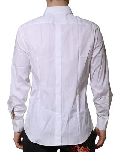 Pre-owned Dolce & Gabbana White Cotton Gold Long Sleeves Dress Men's Shirt ()