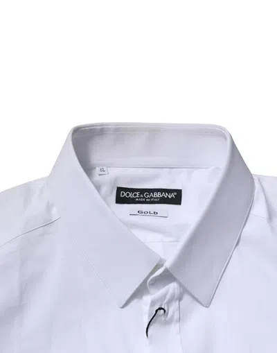 Pre-owned Dolce & Gabbana White Cotton Gold Long Sleeves Dress Men's Shirt ()