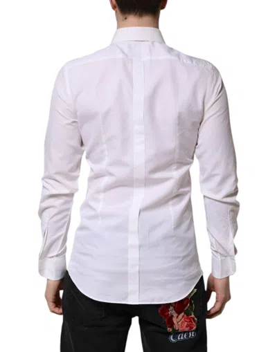 Pre-owned Dolce & Gabbana White Cotton Gold Long Sleeves Dress Men's Shirt ()