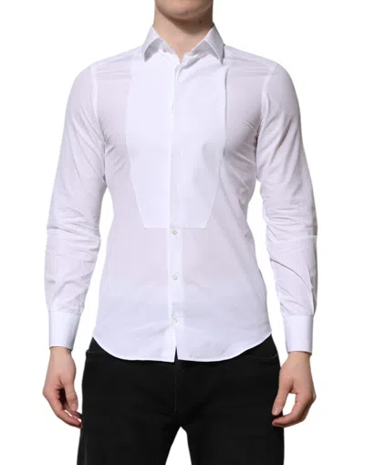 Pre-owned Dolce & Gabbana White Cotton Gold Long Sleeves Men Dress Men's Shirt ()