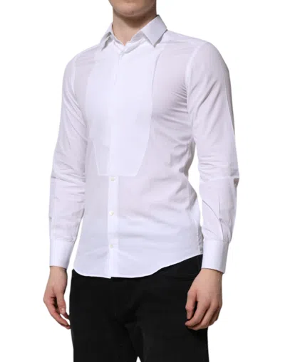 Pre-owned Dolce & Gabbana White Cotton Gold Long Sleeves Men Dress Men's Shirt ()