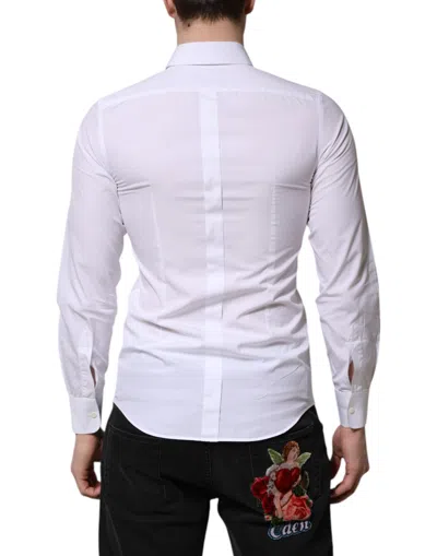 Pre-owned Dolce & Gabbana White Cotton Gold Long Sleeves Men Dress Men's Shirt ()