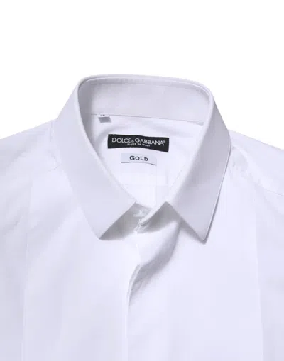 Pre-owned Dolce & Gabbana White Cotton Gold Long Sleeves Men Dress Men's Shirt ()