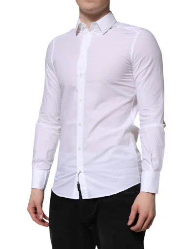 Pre-owned Dolce & Gabbana White Cotton Martini Long Sleeve Dress Men's Shirt ()