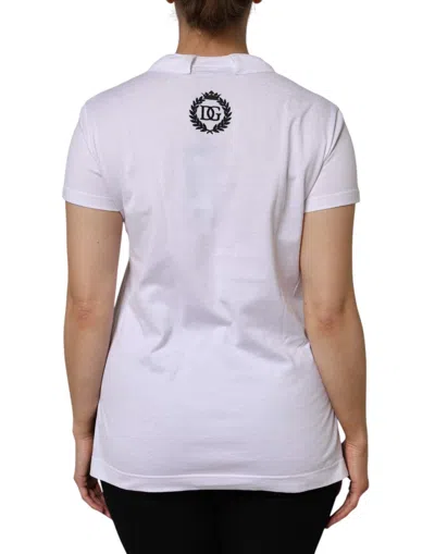 Dolce & Gabbana White Cotton Short Sleeve V-neck Top Women's T-shirt