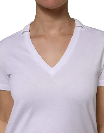 Dolce & Gabbana White Cotton Short Sleeve V-neck Top Women's T-shirt