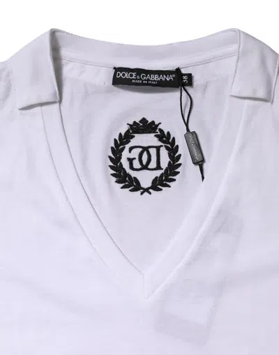 Dolce & Gabbana White Cotton Short Sleeve V-neck Top Women's T-shirt