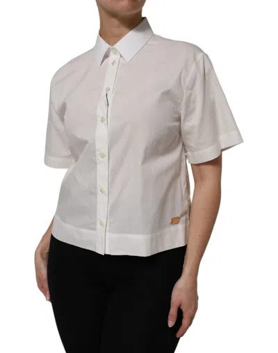 Dolce & Gabbana White Collared Short Sleeve Polo Shirt Top In White