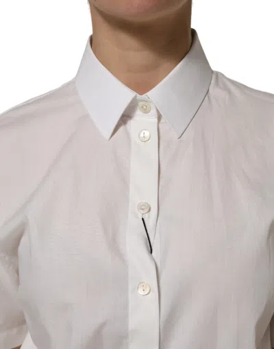 Dolce & Gabbana White Collared Short Sleeve Polo Shirt Top In White