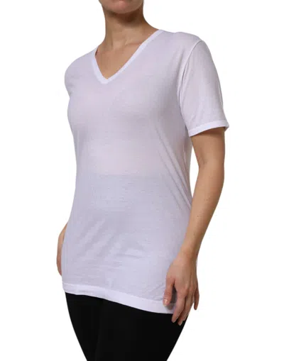 Dolce & Gabbana White Cotton Short Sleeves V-neck Top Women's T-shirt