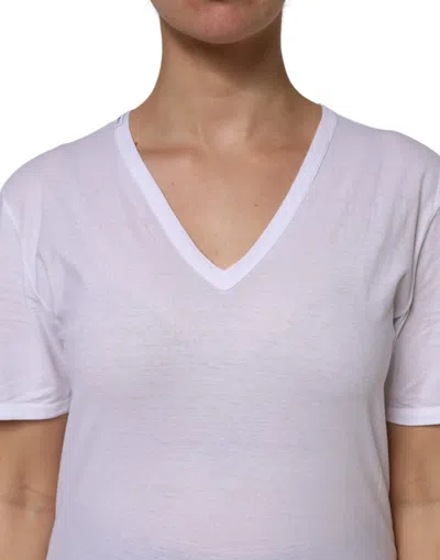 Dolce & Gabbana White Cotton Short Sleeves V-neck Top Women's T-shirt