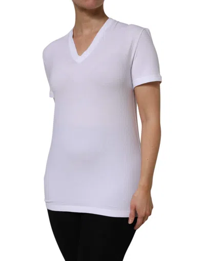 Dolce & Gabbana White Cotton Short Sleeves V-neck Top Women's T-shirt