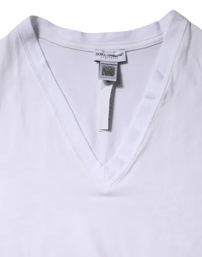 Dolce & Gabbana White Cotton Short Sleeves V-neck Top Women's T-shirt