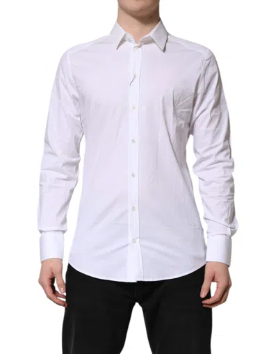 Pre-owned Dolce & Gabbana White Gold Cotton Collared Dress Shirt Men's Top ()