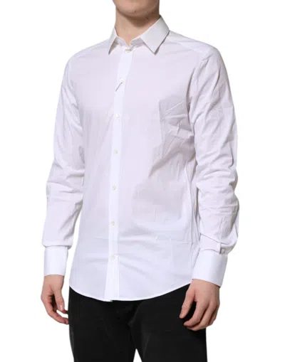 Pre-owned Dolce & Gabbana White Gold Cotton Collared Dress Shirt Men's Top ()