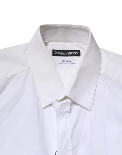 Pre-owned Dolce & Gabbana White Gold Cotton Collared Dress Shirt Men's Top ()