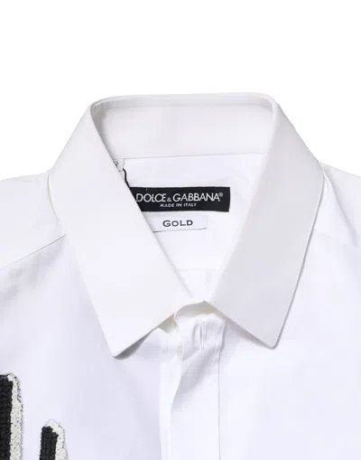 Pre-owned Dolce & Gabbana White Gold Embroidery Detailed Dress Men's Shirt ()