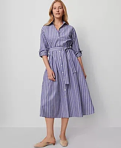 Ann Taylor Petite Striped Collared Midi Shirtdress In Purple
