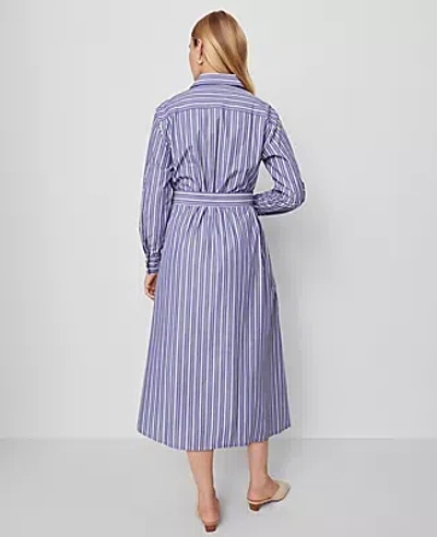 Ann Taylor Petite Striped Collared Midi Shirtdress In Purple