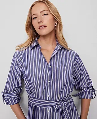 Ann Taylor Petite Striped Collared Midi Shirtdress In Purple