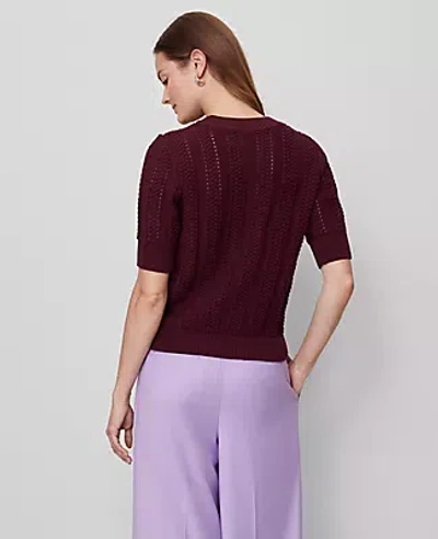 Ann Taylor Cable Wedge Sweater Tee In Burgundy