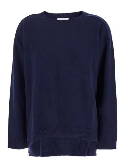 P.a.r.o.s.h Blue Crewneck Sweater With Asymmetric Hem