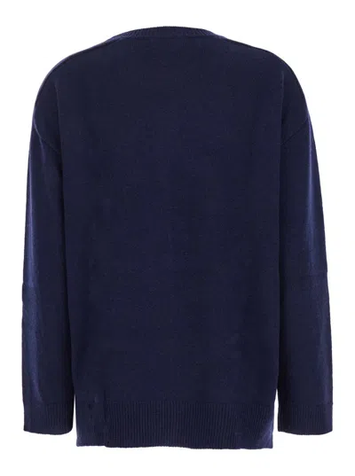 P.a.r.o.s.h Blue Crewneck Sweater With Asymmetric Hem