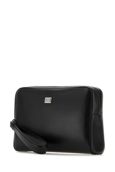 Dolce & Gabbana Black Leather Pouch In Black
