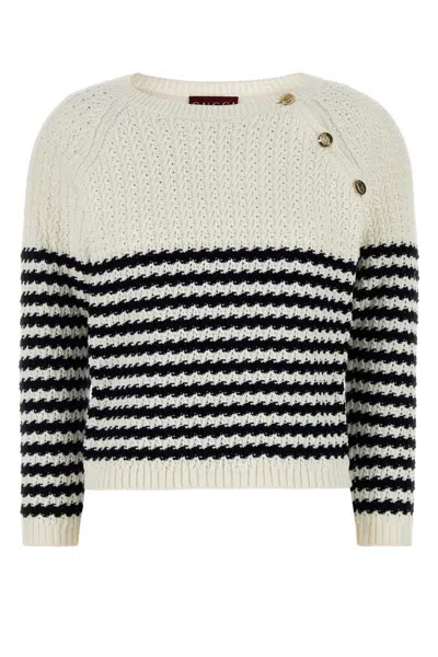 Gucci Embroidered Stripes Cotton Sweater In Neutral