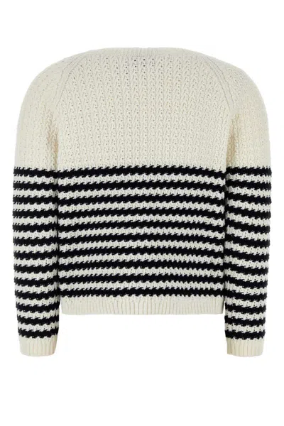 Gucci Embroidered Stripes Cotton Sweater In Neutral