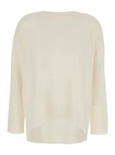 P.a.r.o.s.h White Crewneck Sweater With Asymmetric Hem