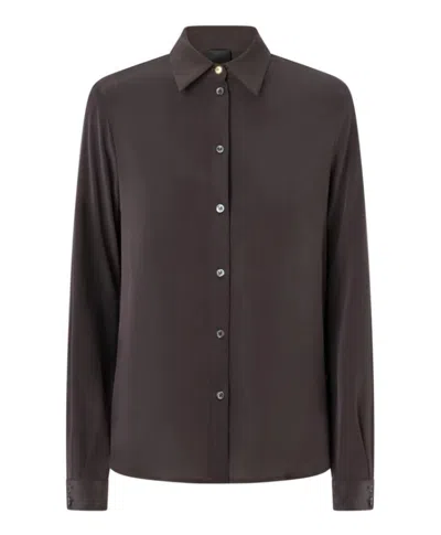 Pinko Button-down Silk Shirt In Brown