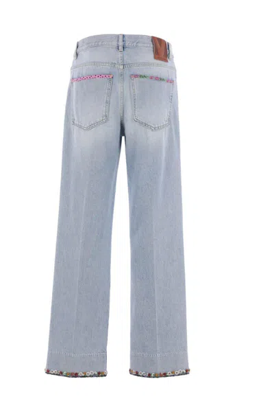 Valentino Womens Denim Blu Lav Chiaro Embroidered Straight-leg Denim Jeans In Blue