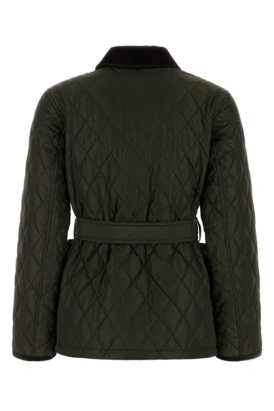 Burberry Quilted Nylon Jacket With Belt In Green