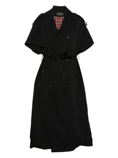 Balenciaga Stole Trench Coat Belted Waist In Black