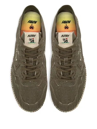 Autry Woven Jute Sole Flat Shoes With Lace-up Closure In Multi