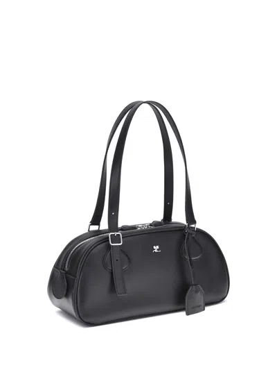Courrèges Black Calf Leather Bos Taurus Shoulder Bag In Black