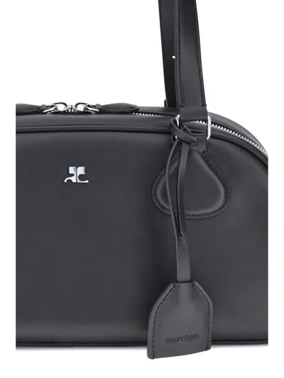 Courrèges Black Calf Leather Bos Taurus Shoulder Bag In Black