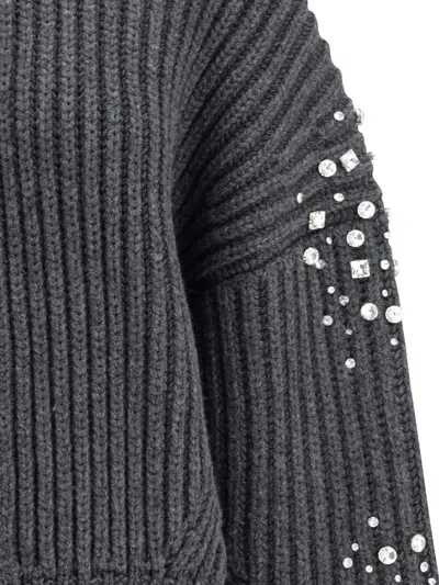 Pinko Crystal-embellished Ribbed Cardigan In Gray